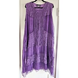 THE PYRAMID COLLECTION 100% silk embroidery laced dress womans 2X purple